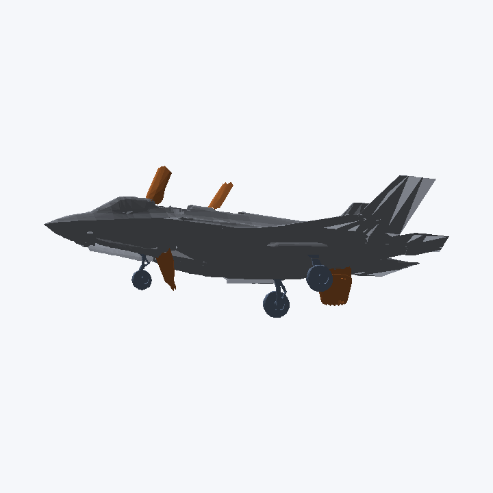 F-35B VTOL transition: lift-fan doors open, nozzle swivels down, gear extends
